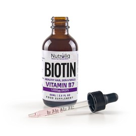 Nutroliq Biotin Liquid Drops - Vegan Vitamin B7 Dietary Supplement for Hair, Nail & Skin Health - Pure 12000mcg Biotin Drops for Hair Growth - Extra Strength Berry-Flavoured Vitamin H Serum - 60 ml