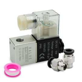 Innfeeltech 1 x Electric Pneumatic Solenoid Valve 2V025-08-DC12V 2-Way 2 Position BSP 1/4 with 2 Pcs PC6-02 and 1 Red Teflon Tape