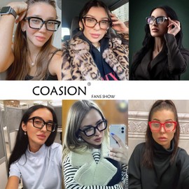 COASION Classic Non-prescription Clear Lens Eyeglasses for Women Thick Square Frame Eyewear (Bright Black + Brown)