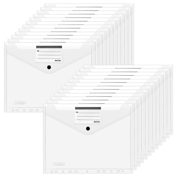 Document Folder A4, Transparent Document Bag A4 with Press Stud,