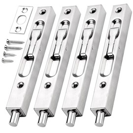 French Door Lock, 6 Inch Heavy Stainless Steel Flush Latch Bolts, Concealed Security Double Door Lock for Inactive Leaf, Double Door Opening and Composite Wood Double Dummy Door (4 PCS Silver)