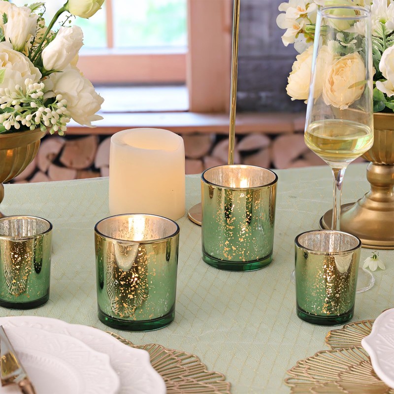Volens 12pcs Assorted Green Votive Candle Holders, Large Speckles Mercury