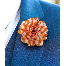Vittorio Vico Men's Plaid Flower Lapel Pin - Brooch, Boutonniere for Men (Orange with Silver)