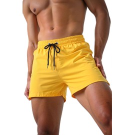 LUYIJIESHENG - Pantalones cortos de playa para hombre de 5 pulgadas con cierre de secado rápido para natación y hombre, Amarillo, Large