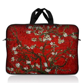 Laptop Skin Shop 16" - 17.4" Neoprene Laptop Sleeve Bag Carrying Case with Handle - Red Almond Trees