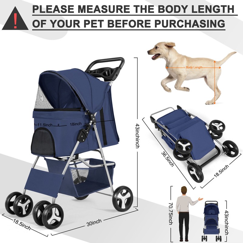 Wedyvko 4 Wheels Dog Stroller Pet Strollers for Small Medium