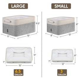 BALEINE 2 Pack Fabric Storage Bins for Shelves, Linen Storage Baskets for Organizing, Decorative Closet Bins for Clothes, Home (Grey, 12"x8"x8")