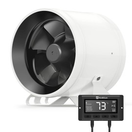 Hon&Guan PRO 6 Inch Inline Duct Fan - 405 CFM with Quiet EC Motor & Temperature Humidity Smart Controller, Ventilation Exhaust Fan for Heating Cooling, Grow Tents, Hydroponics (White&Black)