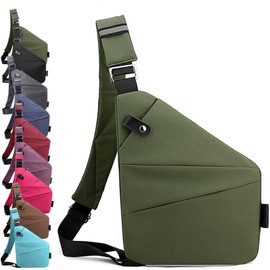 Anti-Theft Travel Bag, Anti-Theft Bag, Women's Theft-Proof Shoulder Bag, Nylon Chest Bag for Men and Women, Lightweight, Simple and with Large Frame, Army Green