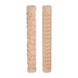 sourcing map 2pcs Wood Clay Roller Pebbles + Leaves Pattern Modeling 5.9 Inch Beech Wood Hand Rollers Wooden Pottery Tools Wood Grain Texture Rollers for Clay Baking Playdough DIY