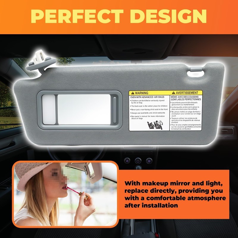 Aspaton Dark Gray Sun Visor Left Driver Side W/Light &