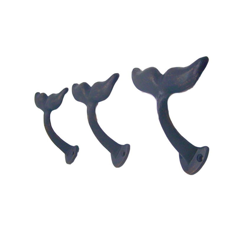 Wowser Navy Blue Whale Tail Cast Iron Wall Hooks, Wall