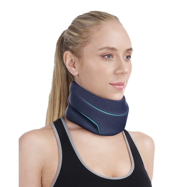 Neck Brace for Neck Pain and Support - Soft Foam Cervical Collar for Sleeping - Wraps Keep Vertebrae Stable and Aligned for Relief of Cervical Spine Pressure for Women & Men (Dark Blue-M)