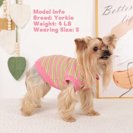 Dog Shirt, Pet Clothes for Chihuahua, Yorkie Teacup Costumes Striped, Small Dogs Sleeveless Tank Top Vest, Breathable Cotton Puppy T-Shirt, Cat Apparel Outfit (Pink, XS)