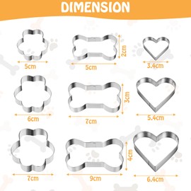 Dog Bone Cookie Cutter 9pcs Dog Cookie Cutter,Dog Bone Cookie Cutters for Treats Stainless Steel Dog Cookie Cutters for Homemade Snacks,Cakes and Cookies(Bones,Flowers,Hearts)