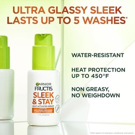 Garnier Fructis Sleek and Shine Sleek and Stay Hair Serum for Frizzy, Dry Hair, Heat Protectant Formulated with Alpha Silane, 1.7 Fl Oz(Packaging May Vary)