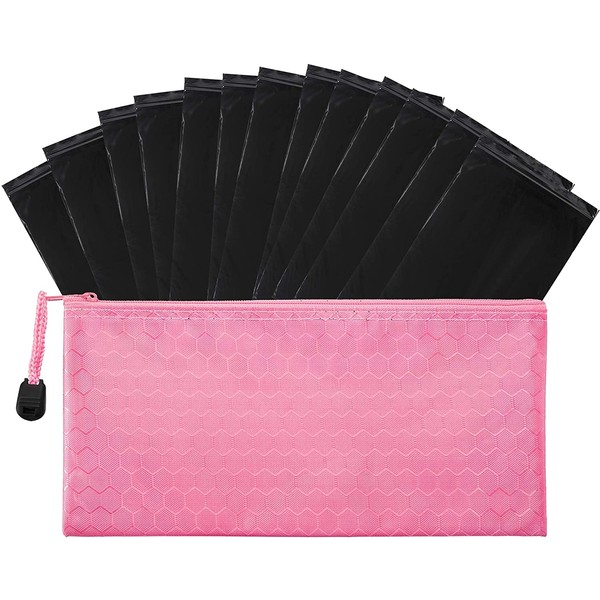 Trail Essentials Feminine Personal Disposal Bags- 100 Black Opaque Bags for Sanitary Disposal, with Purse Pouch. Discreet Disposal for Tampons, Pads, and Liners (Pink)