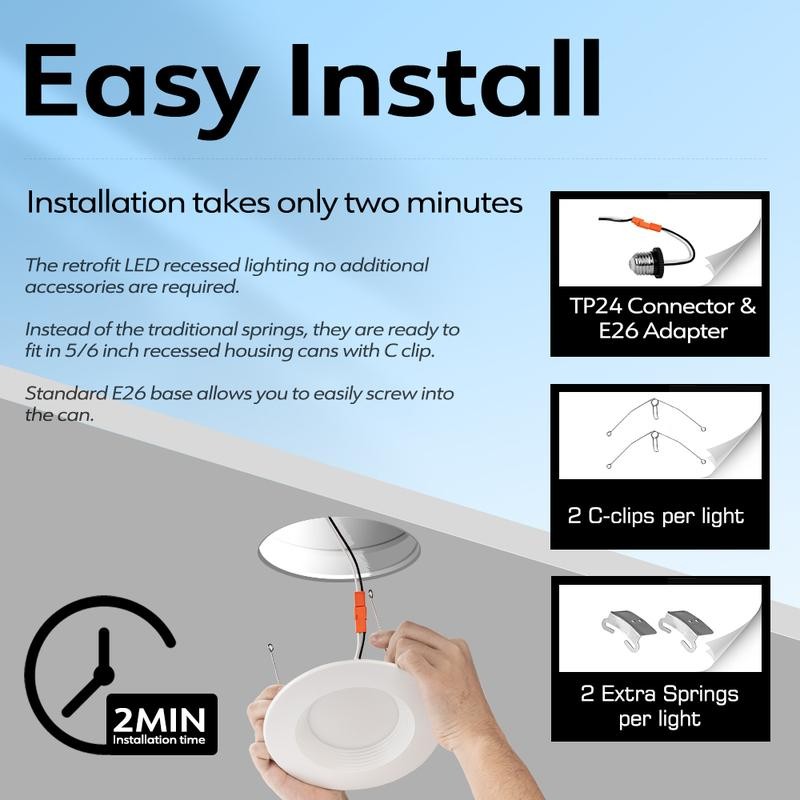 POWERASIA 5/6 Inch 5CCT Dimmable LED Recessed Lights, Downlight Night