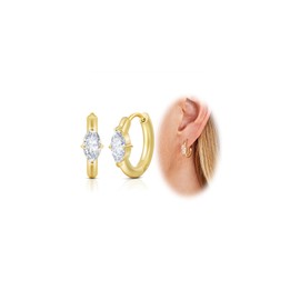 Gold Hoop Earrings for Women Trendy, 14k Real Gold Plated Cubic Zirconia Marquise Oval Teardrop Diamond Huggie Earrings Sterling Silver Post Hypoallergenic Lightweight Dainty Minimalist Jewelry (Marquise-Gold)