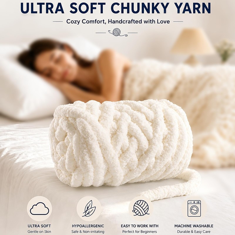Chunky Yarn for Hand Knitting -Chunky Chenille Yarn, Thick Fluffy