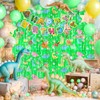 Lecheme Dinosaur Birthday Decorations Green Cartoon Dinosaur Backdrop Foil Fringe