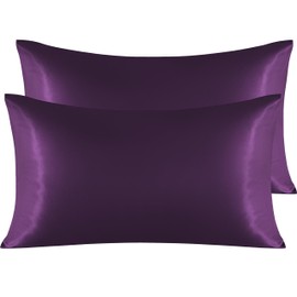 NTBAY 2 Pack Satin King Pillowcases for Hair and Skin, Luxurious and Silky Pillow Cases with Envelope Closure, 20x36 Inches, Eggplant Purple