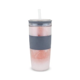 HOST Double Wall Insulated Freezable Drink Chilling Tumbler with Freezing Gel Glasses for Red and White Wine, Straw and Lid, Plastic, 16 oz, Grey