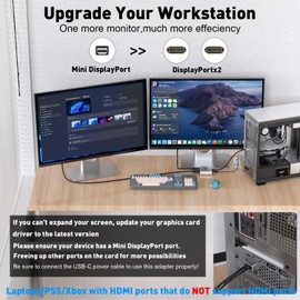 UANTIN Mini DisplayPort to Dual DisplayPort Adapter | 4K 60Hz High-Speed Thunderbolt 2 (DP) Male to 2 DP Female Splitter Extended Display Adapter, for MacBook Air/Pro, Mac mini, Surface Pro/Dock