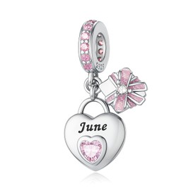LNQOBU 925 Sterling Silver Birthstone Charms for Bracelets Heart Pendant, Birthday Gifts for Women, Mother's Day Gift, Sterling Silver, Cubic Zirconia