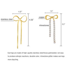 PINCHUAN 2pairs Gold Bow Earrings Small Classic Bow Stud Earrings Gold Bow Knot Earrings Pearl Bow Earrings Pink Bow Earrings Bow Drop Earrings Christmas Gift Bow Earrings for Women-2pairs Long