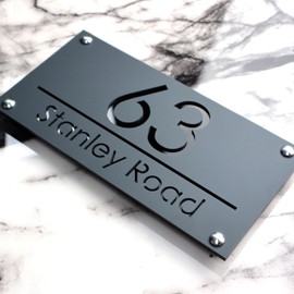 K SMART SIGN | LUXE H3 F31 | House Numbers Plaques House Numbers Door Signs House Number For Wall Name Plaques For Outside 3D Laser Cut acrylic Mirrored Marble (Matt Gray & Gloss Black)