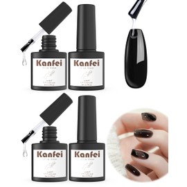 kanfei Gel Nail Top Coat, Base Coat, 1.2 fl oz (32 ml) (Top Gel Coat x 2 x 0.3 fl oz (8 ml) & Base Gel Coat 0.3 fl oz (8 ml) x 2 Bottles), Non-Wiping, No Wiping, Large Capacity, UV/LED Compatible