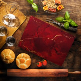 Dark Red Marble Kitchen Glass Cutting Board Ocean Decorative Gift Marbled Granite Stone Rock Gift For Her Mom Wife (Dark Red)