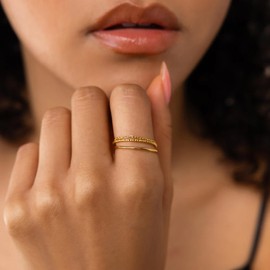 JotCa 3Pcs Dainty Stacking Ring Set 18K Gold PlatedThin Ring for Women Simple Twist Ring Delicate Gold Band Ring Minimalist Everyday Jewelry Style 2