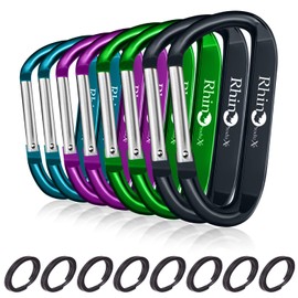 Rhino Produxs 8PCS of Lightweight Duty Snap Carabiner Clips, D Ring Shape Carabiner with 8PCS Keyring - Excellent for Outdoor, Camping, Hiking, Keychains, Water Bottle, Keychain Hook
