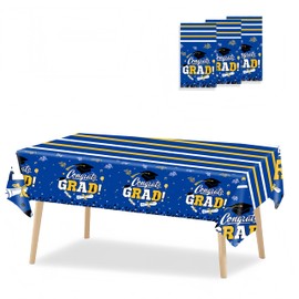 OQOQ Graduation Decorations 2025 Tablecloth (Blue,3 Packs) - 54x108 Inches 2025 Graduation Congrats Party Decorations Plastic Table Cloth Disposable Table Cover