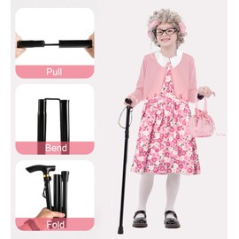 FAYBOX 100 Days of School Old Lady Costume for Kids Girls,100th Day Old Lady Wig Granny Grandma Dress Up