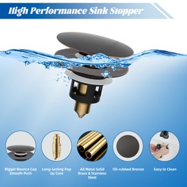 Hibbent 2 Pack All Metal Upgraded Bathroom Sink Stopper, Universal Pop Up Sink Drain Strainer, Brass Bullet Core Push Type Stopper for 1''~2.3''' Basin, Anti Clogging Drain Filter, Oil-Rubbed Bronze