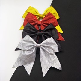 Large Glitter Gold Cheer bow, Hipcheer 8 Inch Large Jumbo Cheer Hair Bows Ponytail Holder Elastic Band Handmade for Cheerleaders Teen Girls College Sports