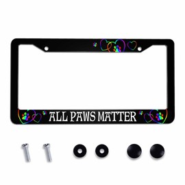 Amcove License Plate Frame All Paws Matter Rainbow Paw Prints Stainless Steel License Plate Frame with 2 Holes & Free Screws 12.2 x 6.3 Inches