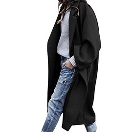 chouyatou Women's Casual Notched Lapel Single Breasted Work Office Wool Trench Pea Coat (XX-Large, Black)