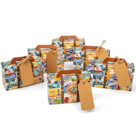 VGOODALL 50PCS Party Favor Candy Boxes,3x1.2x2 Inch Mini Suitcase Favor Boxes with Tags for Wedding Travel Themed Party Bridal Shower Decoration