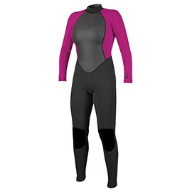 O'Neill Women's Reactor-2 3/2mm Back Zip Full Wetsuit, Black/Berry, 4