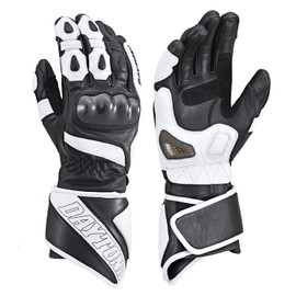 Daytona HBG-040 Motorcycle Gloves, Goatskin, Carbon Protector, Compatible with Touch Panels, All Seasons, Genuine Leather, All Sports Long, Medium Size, Black/White 15808