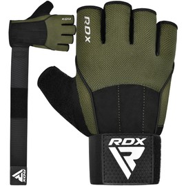 RDX Fitness Gloves, Training Gloves with 3 Wrist Stabilisation Plates, 15 Inch Long Strap, Non-Slip Palm Protection, Sports Gloves for Gym, Weightlifting, Powerlifting, Men and Women