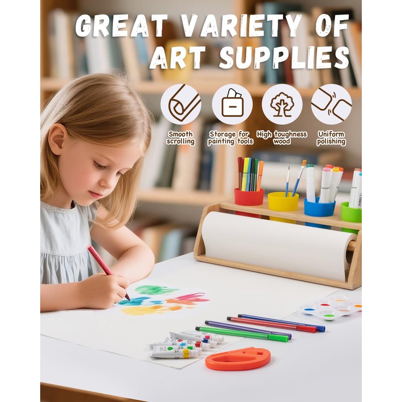 Payarma Paper Roll Dispenser for Kids Art Tabletop Easel with