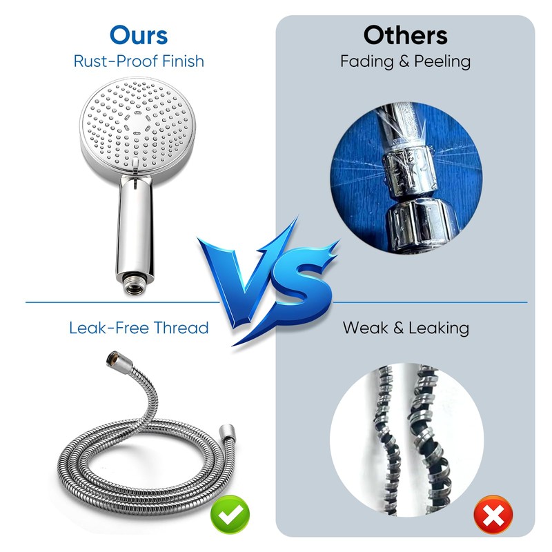 Cobbe® All Metal Handheld Shower Head, 3 Spray Settings, Mirror
