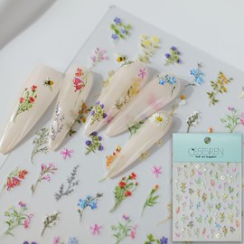 CESTSIREN Wild Flower Nail Art Stickers, Embossed Floral Nail Decals,Nail Art Design, Self-Adhesive, Nail Accessories for Women, Nail Art Supplies