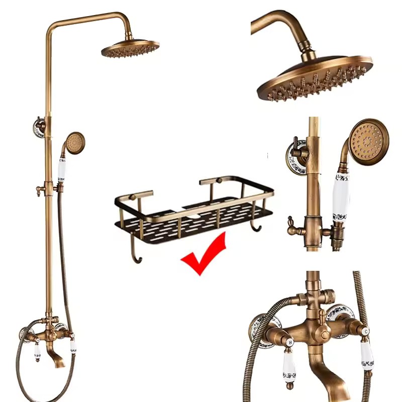 Antique Brass 8-Inch Rainfall Shower System with Hand Shower &