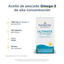 Nordic Naturals Ultimate Omega 1280 mg Sabor Limón Aceite de Pescado Alta Concentración con EPA y DHA 120 Cápsulas Blandas 60 Porciones Suplemento Alimenticio Forma Triglicérido No GMO para Adultos